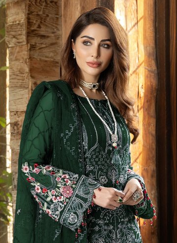 Green Georgette Embroidered Palazzo Suit for Ceremonial
