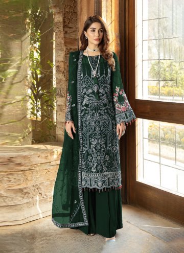 Green Georgette Embroidered Palazzo Suit for Cerem