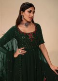 Green Georgette Embroidered Palazzo Suit for Engagement - 1