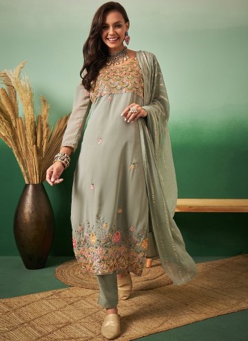 Green Georgette Embroidered Pant Style Suit