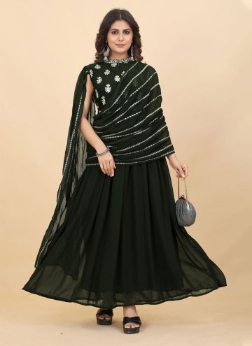 Green Georgette Embroidered Readymade Designer Gow