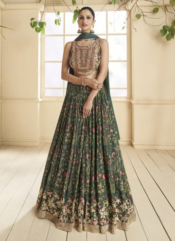 Green Georgette Embroidered Readymade Lehenga Choli for Reception