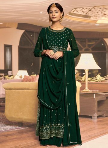 Green Georgette Embroidered Salwar Suit for Ceremo