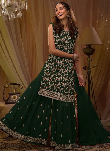 Green Georgette Embroidered Salwar Suit for Ceremo