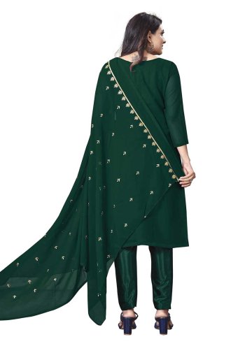 Green Georgette Embroidered Straight Salwar Suit for Casual