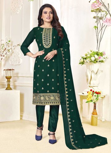 Green Georgette Embroidered Straight Salwar Suit f