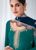 Green Georgette Embroidered Straight Salwar Suit for Festival - 1