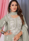 Green Georgette Embroidered Trendy Salwar Kameez for Ceremonial - 1
