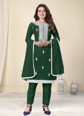 Green Georgette Lace Pant Style Suit for Casual
