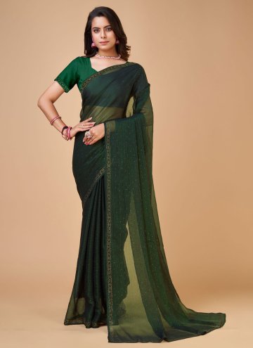 Green Georgette Swarovski Designer Saree for Casual