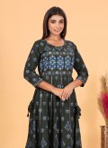 Green Gown in Cotton  with Printed - 1