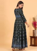 Green Gown in Cotton  with Printed - 2