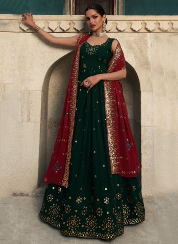 Green Gown in Georgette with Embroidered