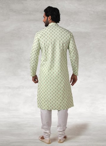 Green Handloom Cotton Printed Kurta Pyjama for Engagement