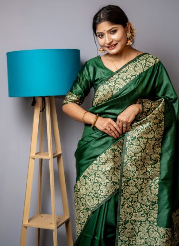Green Handloom Silk Border Contemporary Saree for Casual