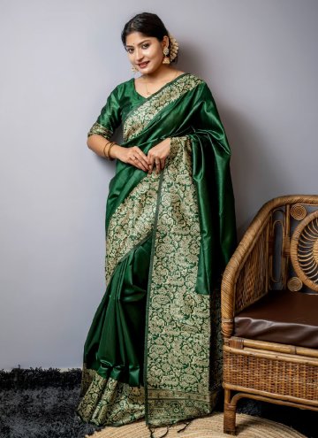 Green Handloom Silk Border Contemporary Saree for 