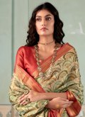 Green Handloom Silk Floral Print Designer Saree for Casual - 1