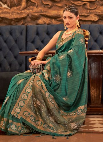 Green Handloom Silk Sequins Work Contemporary Saree