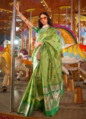 Green Handloom Silk Woven Trendy Saree for Ceremonial