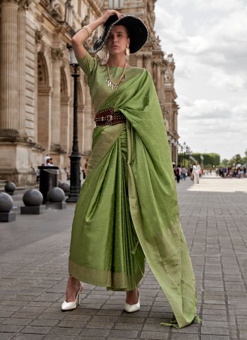 Green Handloom Silk Woven Trendy Saree for Ceremonial