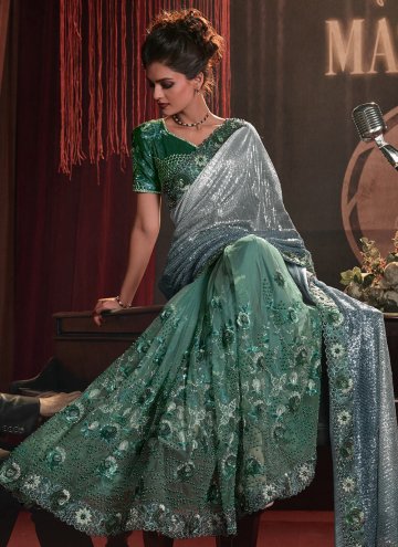 Green Imported Embroidered Designer Saree for Part