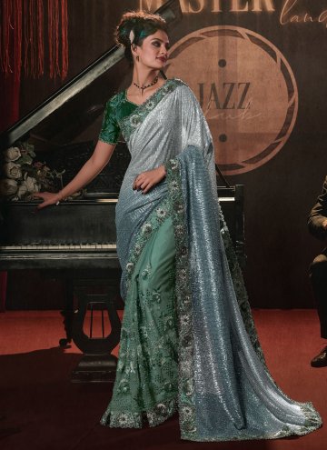 Green Imported Embroidered Designer Saree for Part