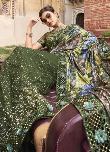 Green Imported Embroidered Trendy Saree for Engagement