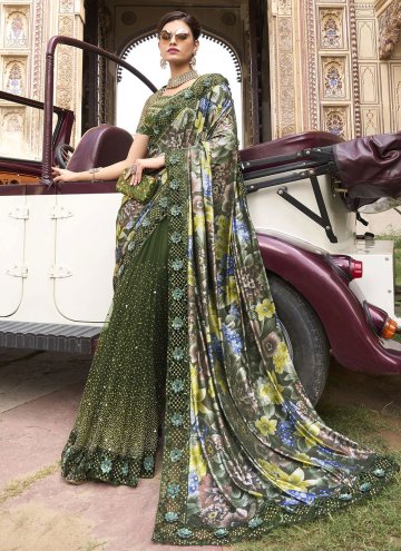 Green Imported Embroidered Trendy Saree for Engage
