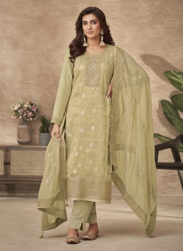 Green Jacquard Embroidered Pant Style Suit for Cer