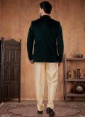Green Jodhpuri Suit in Velvet with Buttons - 1