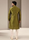 Green Kurta Pyjama in Art Banarasi Silk with Embroidered - 1