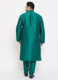 Green Kurta Pyjama in Art Dupion Silk with Plain Work - 1