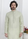 Green Kurta Pyjama in Cotton  with Fancy work - 2