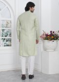 Green Kurta Pyjama in Cotton  with Fancy work - 3