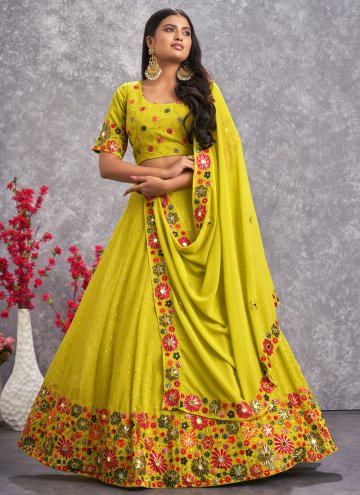 Green Lehenga Choli in Georgette with Embroidered