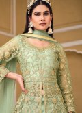 Green Lehenga Choli in Net with Embroidered - 1