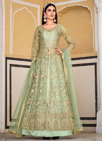 Green Lehenga Choli in Net with Embroidered