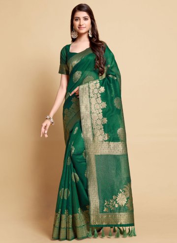 Green Linen Jacquard Work Classic Designer Saree f