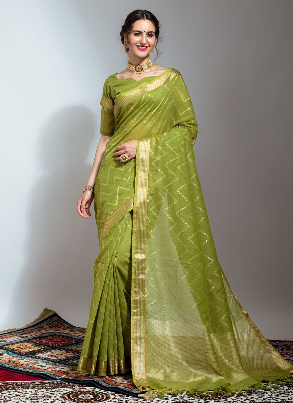 Green Linen Woven Classic Designer Saree for Party