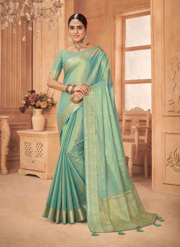 Green Linen Woven Contemporary Saree for Ceremonia