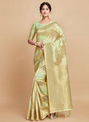 Green Linen Woven Contemporary Saree for Festival