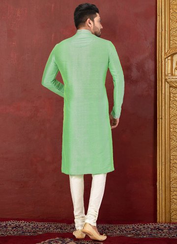 Green Malbari Silk Embroidered Kurta Pyjama