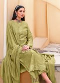 Green Muslin Embroidered Designer Pakistani Salwar Suit - 1