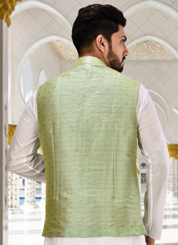 Green Nehru Jackets in Cotton  with Fancy work