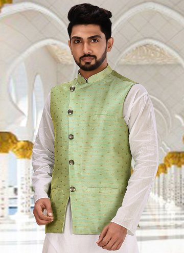 Green Nehru Jackets in Cotton  with Fancy work