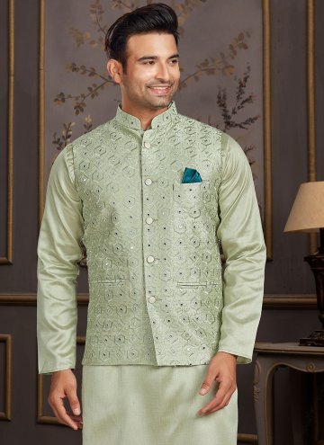 Green Nehru Jackets in Silk with Mirror Work