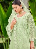 Green Net Cord Trendy Salwar Kameez for Ceremonial - 1