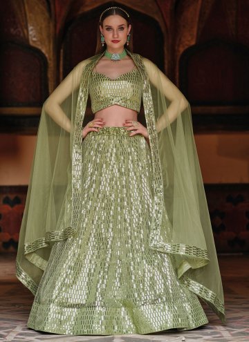 Green Net Embroidered A Line Lehenga Choli for Wedding