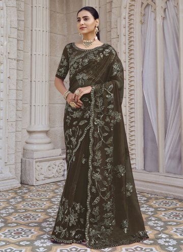 Green Net Embroidered Designer Saree for Ceremonial