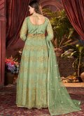 Green Net Embroidered Floor Length Anarkali Salwar Suit for Engagement - 1
